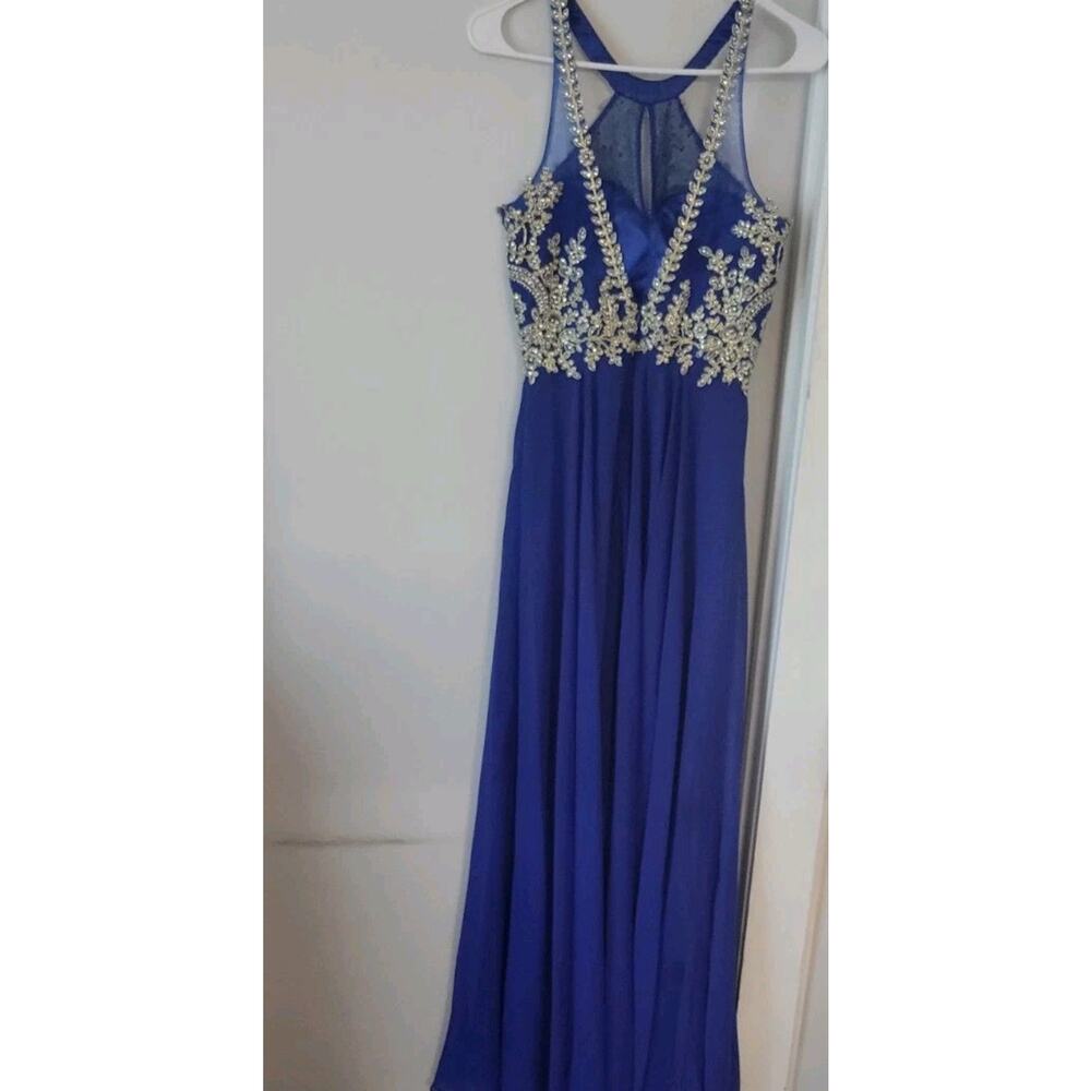 Aspeed Sz. XS Hand Beaded Blue Gown Prom Maxi Dress Full Length Glamorous Lined - Picture 9 of 12